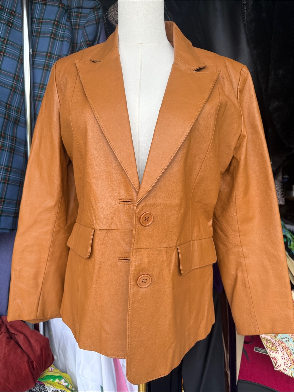 bagatelle Cognac Brown Leather Blazer Jacket